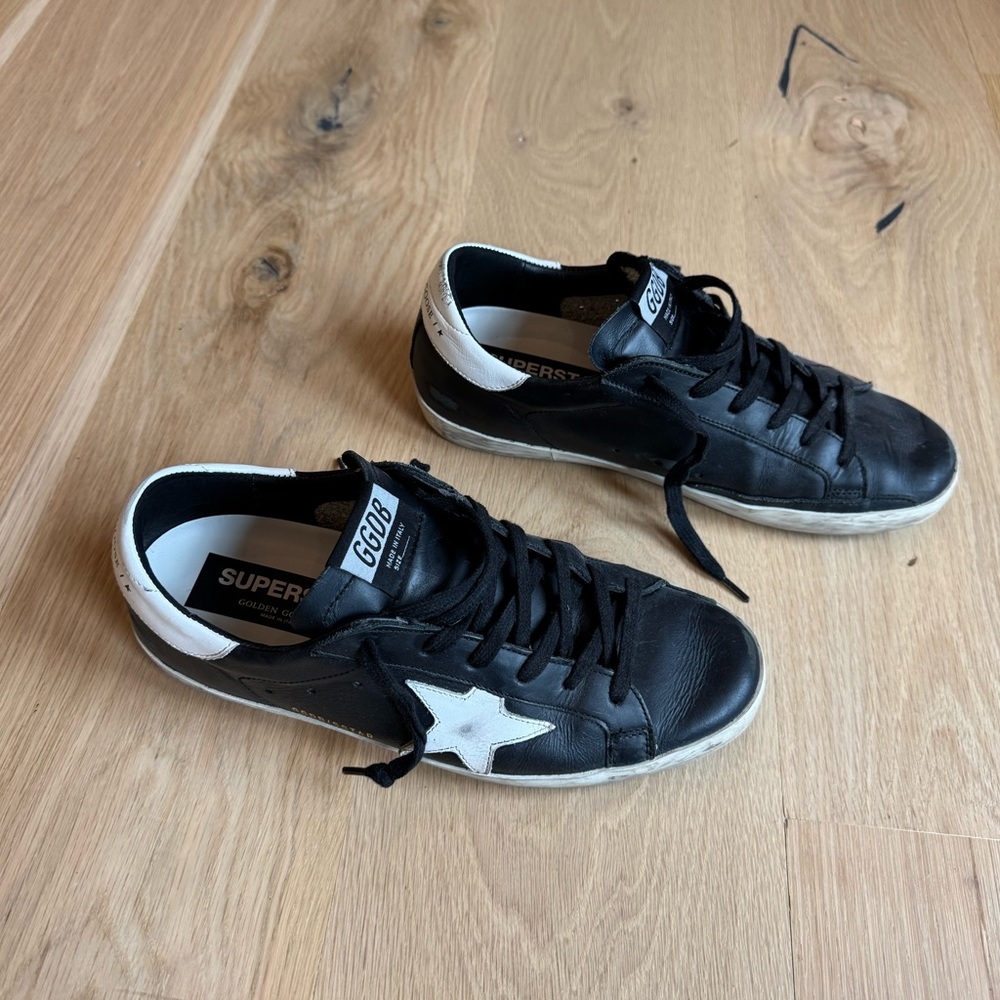 Golden Goose Women’s Black Leather Sneakers with White Star